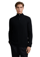 Merino Wool Cable Knit Quarter Zip - Black