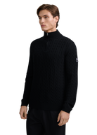 Merino Wool Cable Knit Quarter Zip - Black