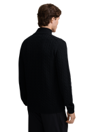 Merino Wool Cable Knit Quarter Zip - Black