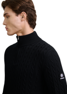 Merino Wool Cable Knit Quarter Zip - Black