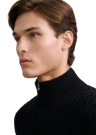 Merino Wool Cable Knit Quarter Zip - Black