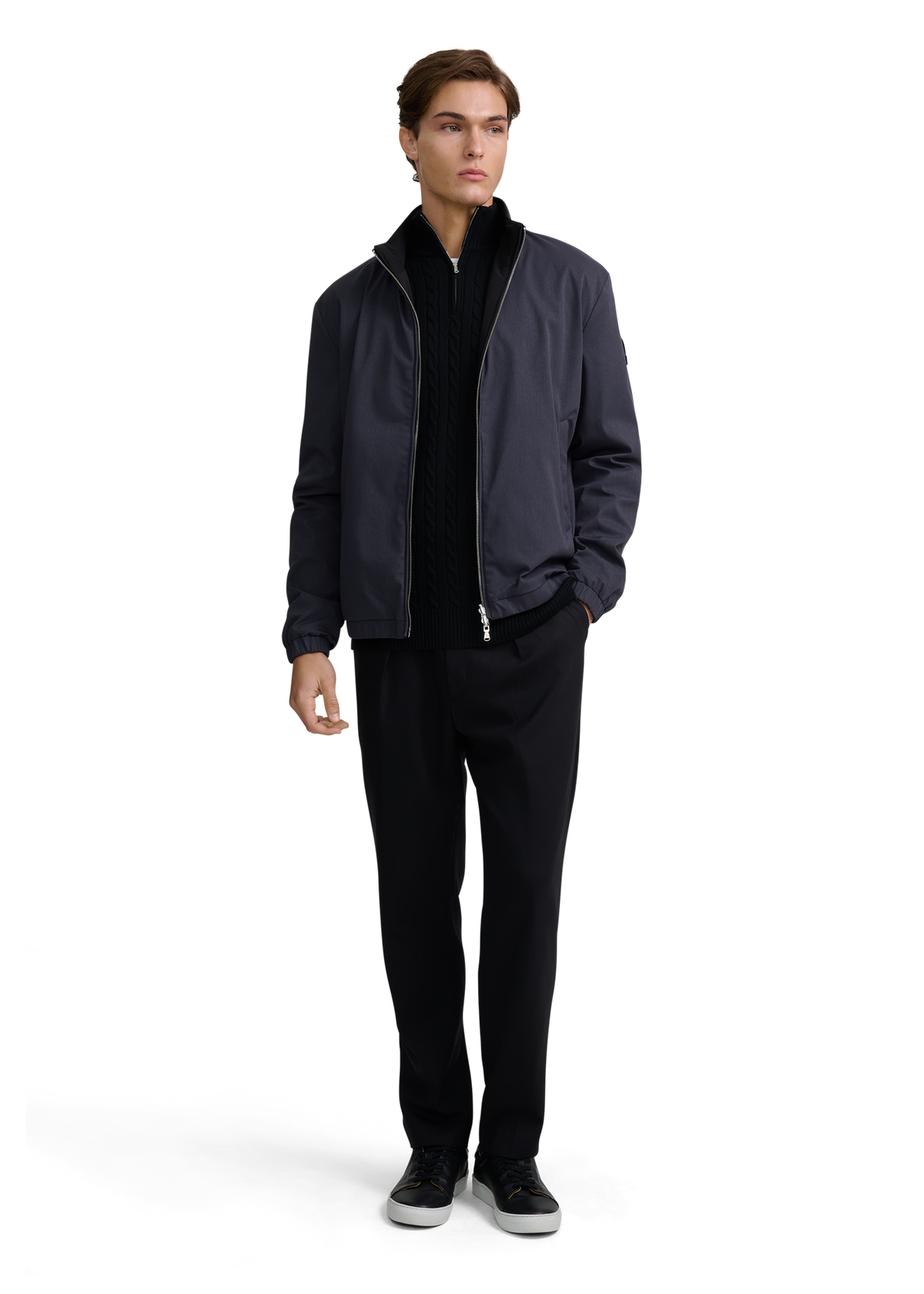Merino Wool Cable Knit Quarter Zip - Black