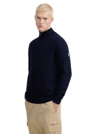 Merino Wool Cable Knit Quarter Zip - Navy