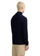 Merino Wool Cable Knit Quarter Zip - Navy