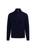 Merino Wool Cable Knit Quarter Zip - Navy