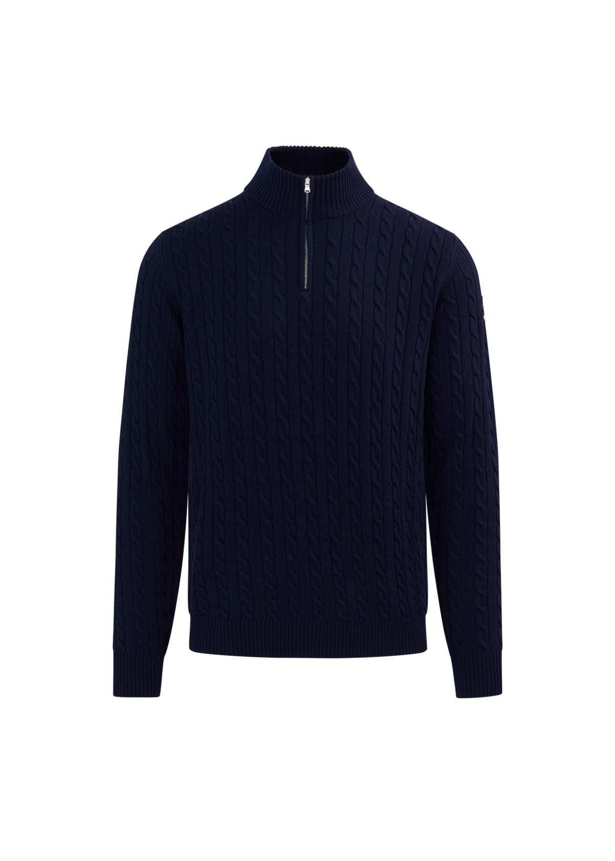 Merino Wool Cable Knit Quarter Zip - Navy