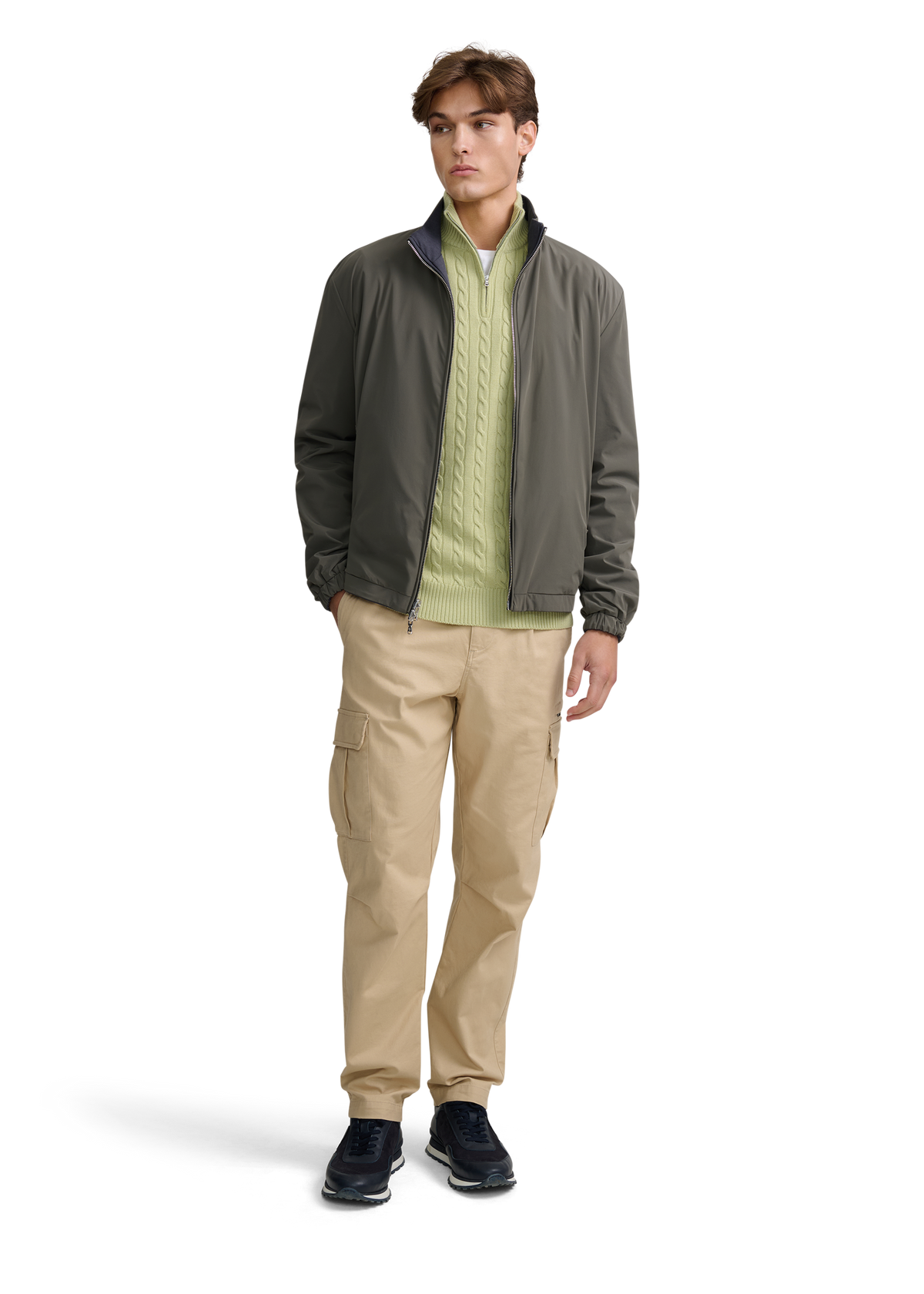 Merino Wool Cable Knit Quarter Zip - Sage