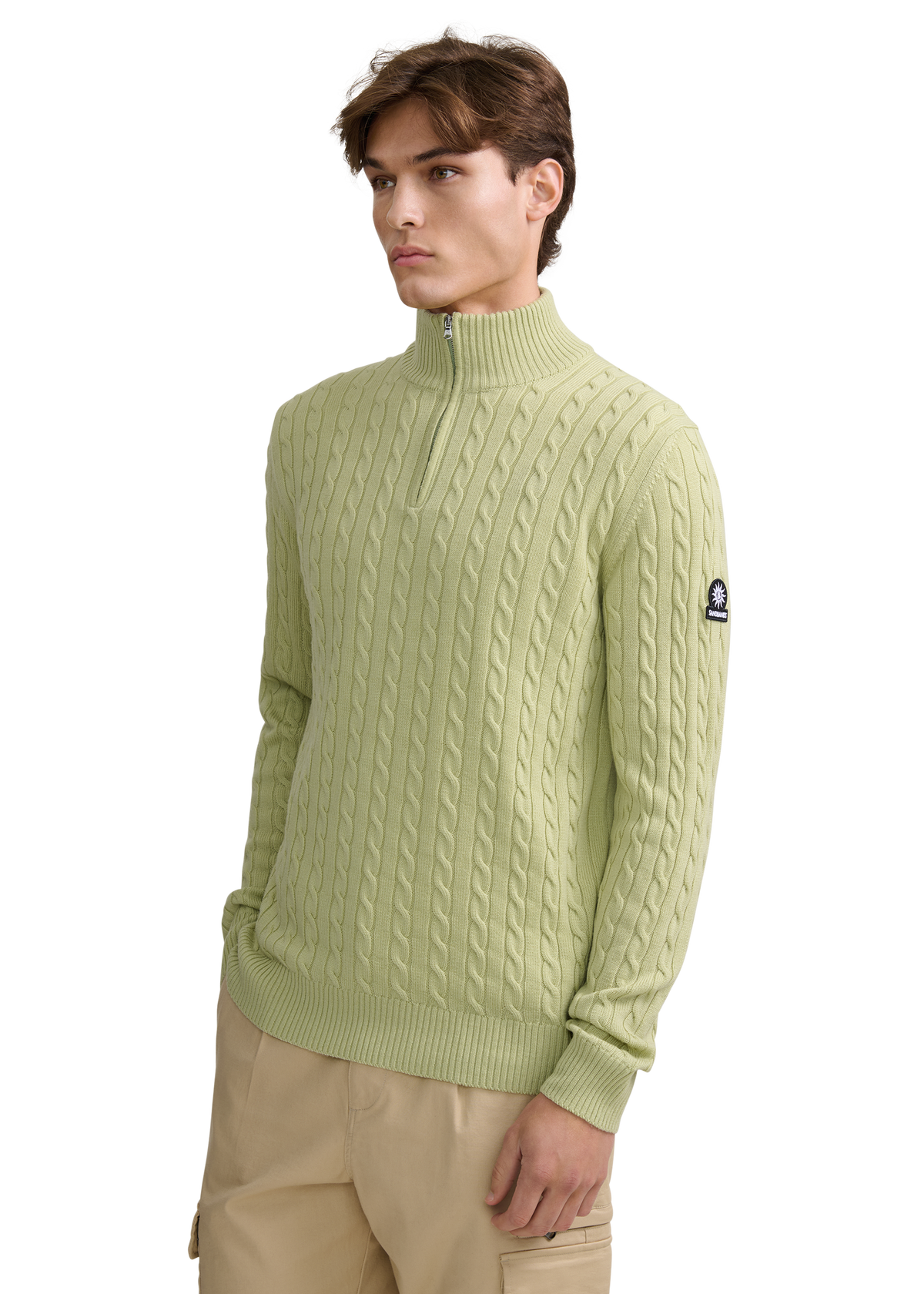 Merino Wool Cable Knit Quarter Zip - Sage