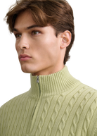 Merino Wool Cable Knit Quarter Zip - Sage