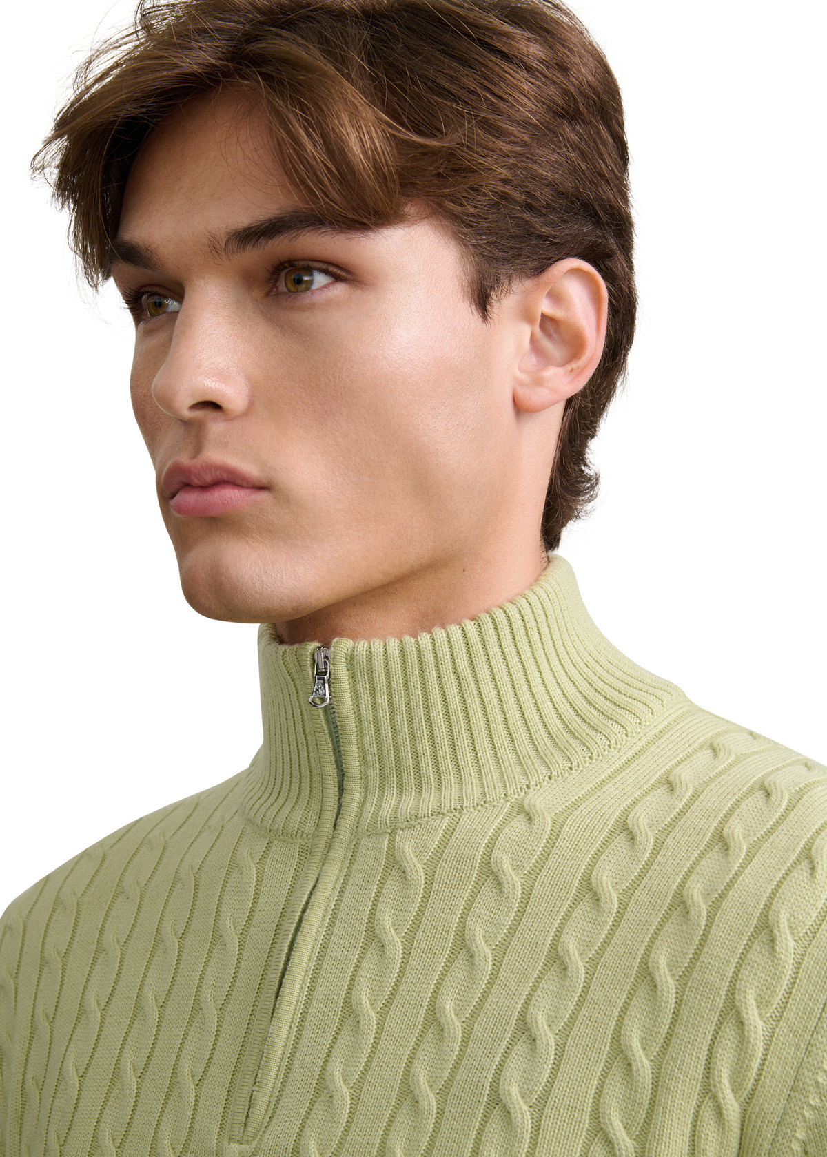 Merino Wool Cable Knit Quarter Zip - Sage