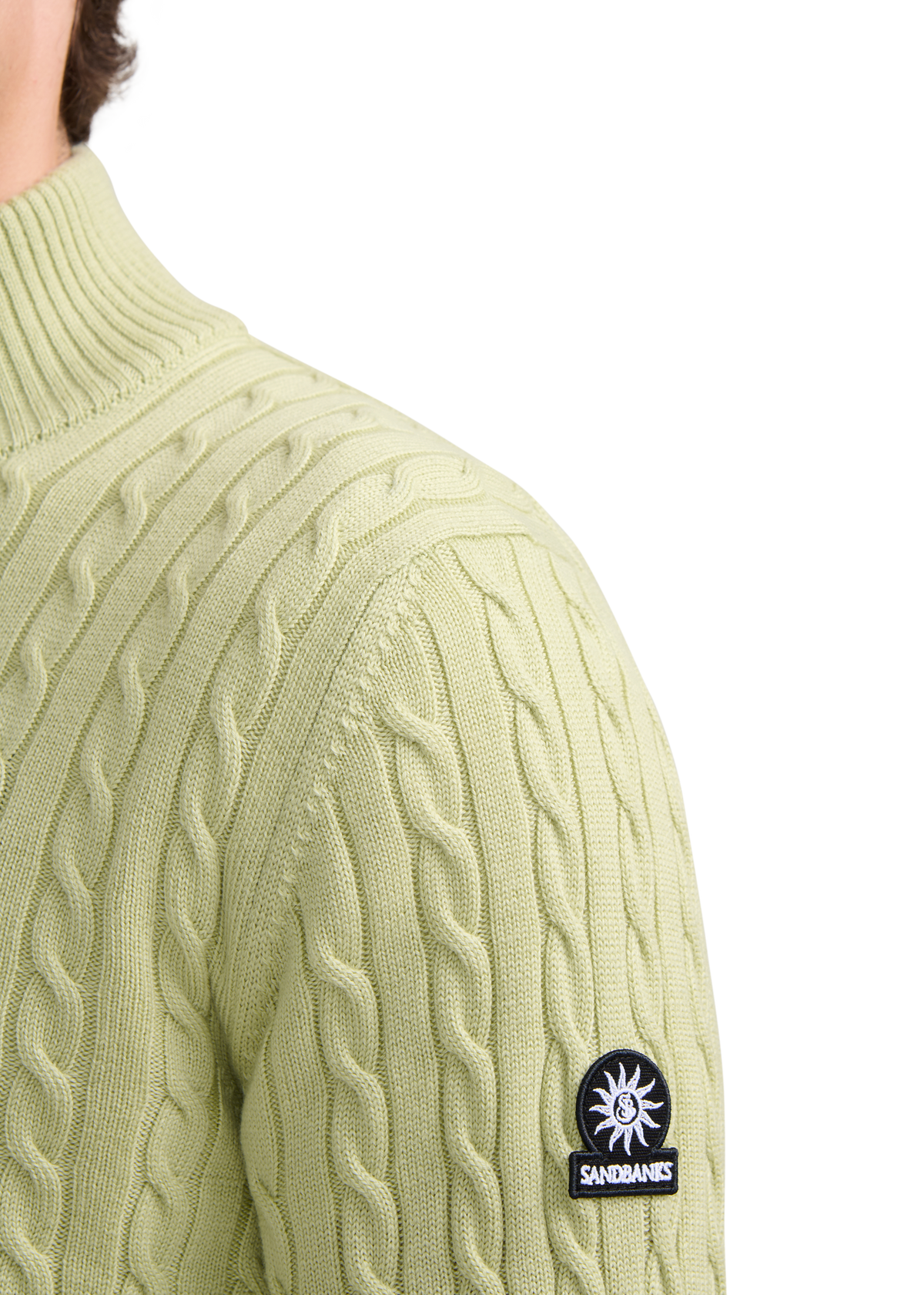 Merino Wool Cable Knit Quarter Zip - Sage