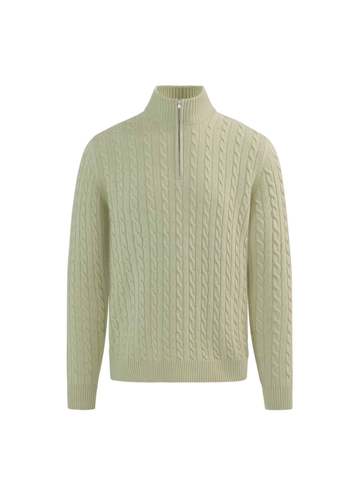 Merino Wool Cable Knit Quarter Zip - Sage