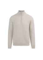 Merino Wool Cable Knit Quarter Zip - Stone