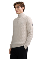 Merino Wool Cable Knit Quarter Zip - Stone