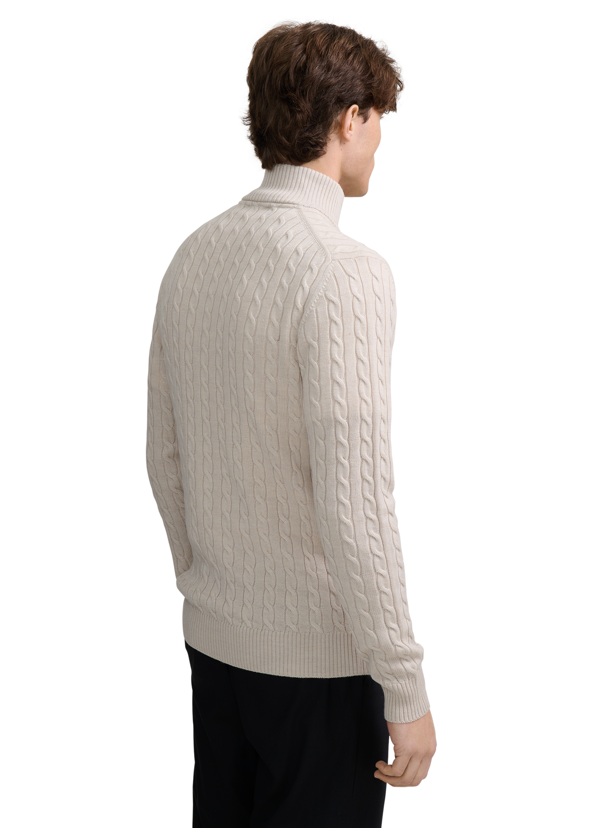 Merino Wool Cable Knit Quarter Zip - Stone