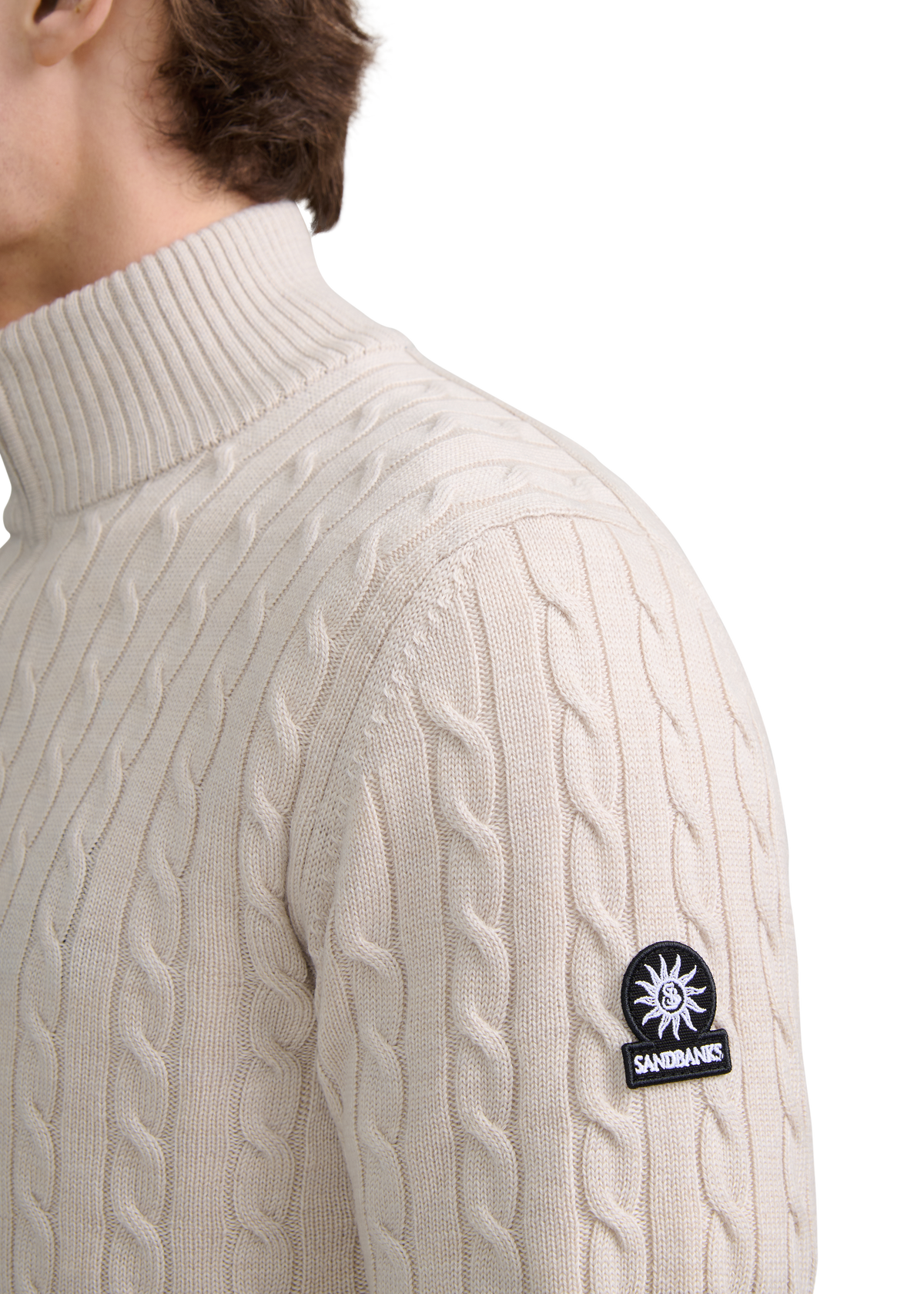 Merino Wool Cable Knit Quarter Zip - Stone