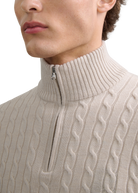 Merino Wool Cable Knit Quarter Zip - Stone
