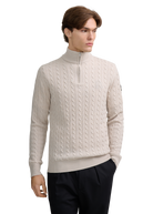 Merino Wool Cable Knit Quarter Zip - Stone