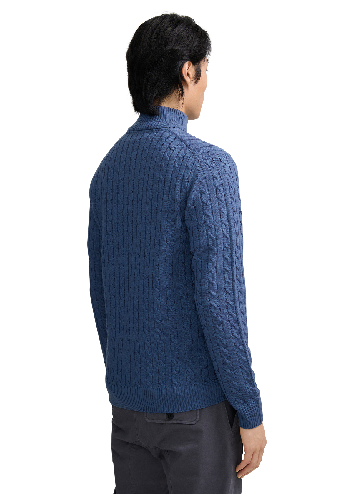 Merino Wool Cable Knit Quarter Zip - Teal