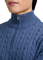Merino Wool Cable Knit Quarter Zip - Teal