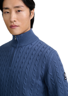 Merino Wool Cable Knit Quarter Zip - Teal