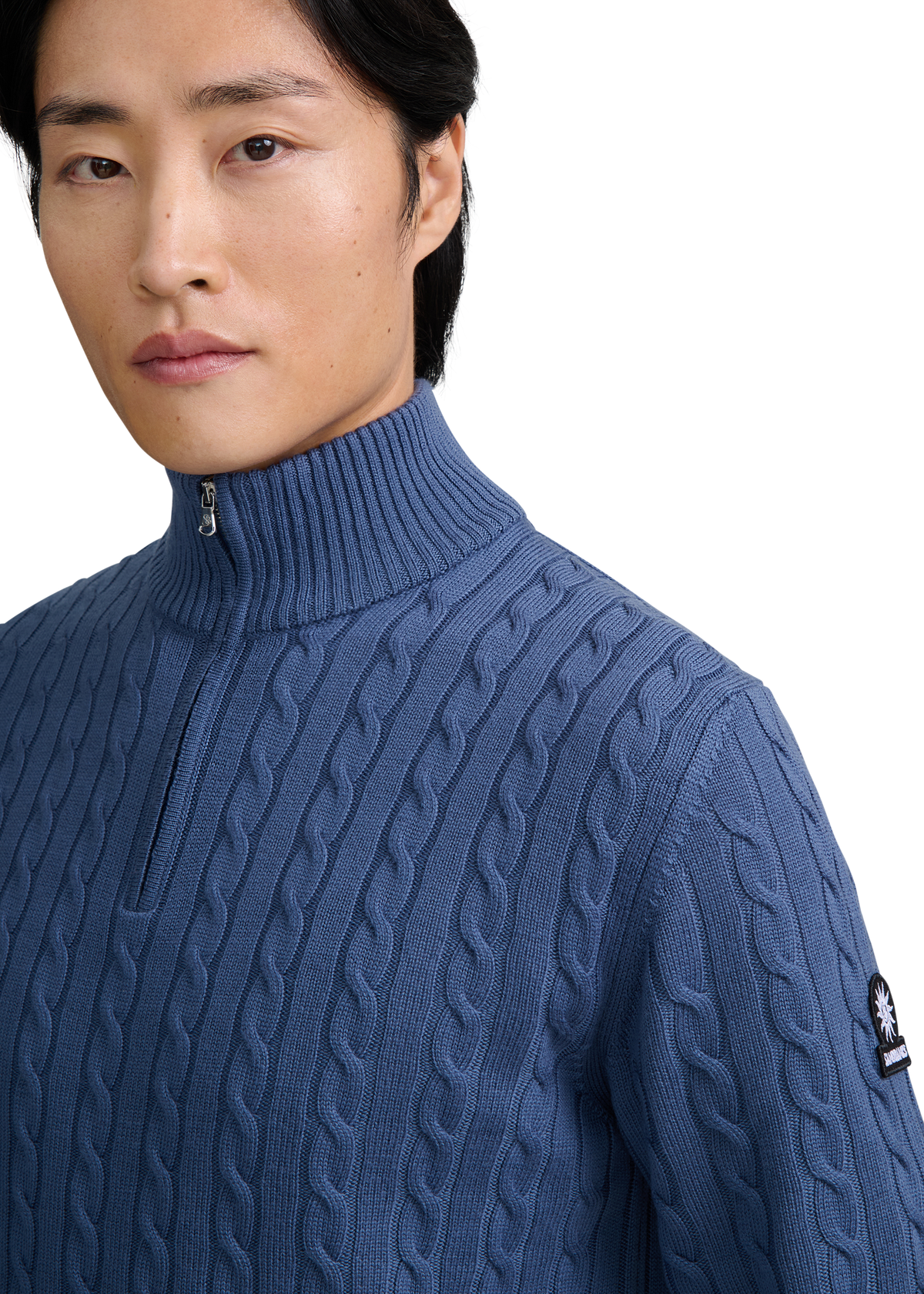 Merino Wool Cable Knit Quarter Zip - Teal