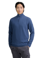 Merino Wool Cable Knit Quarter Zip - Teal