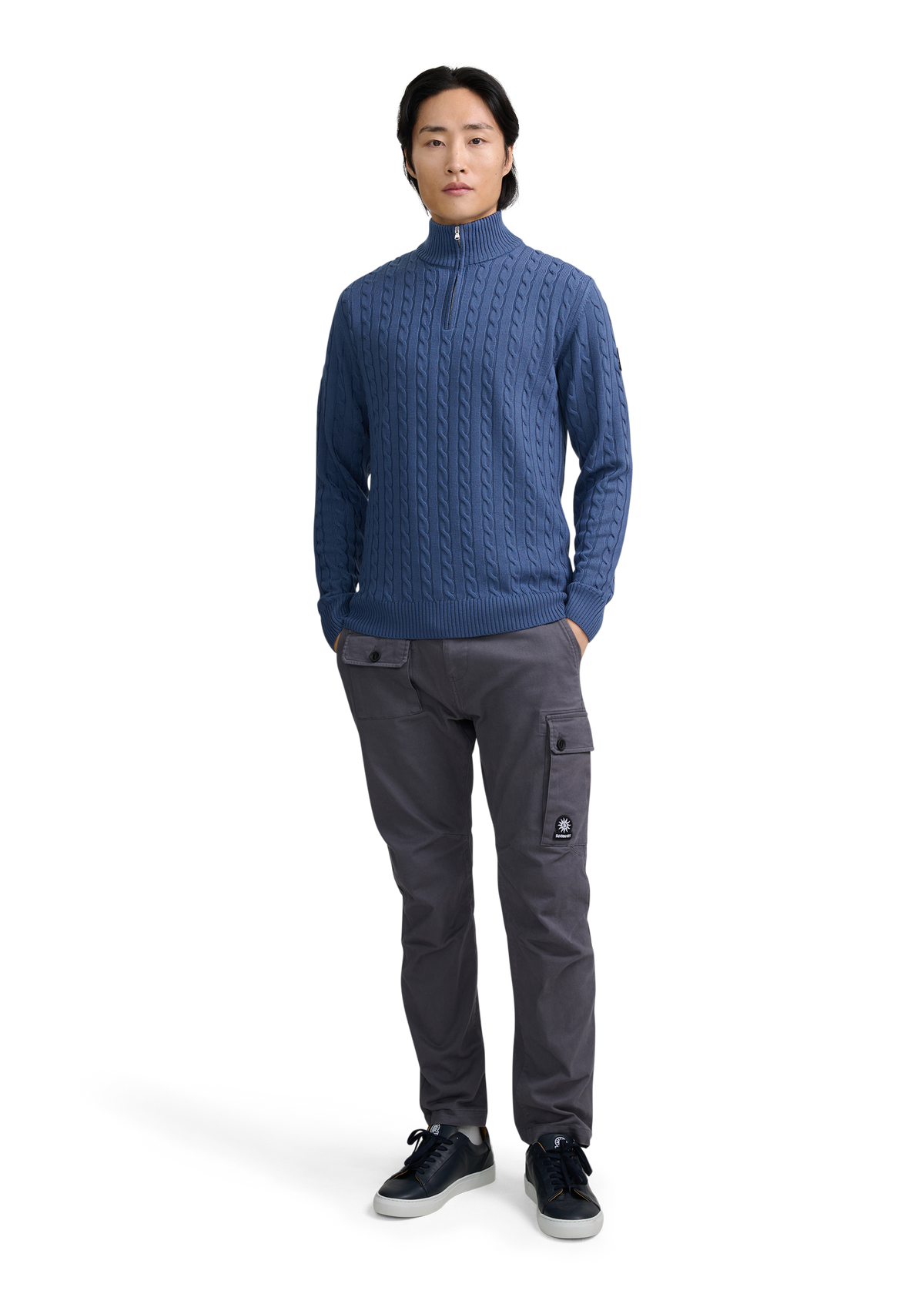 Merino Wool Cable Knit Quarter Zip - Teal
