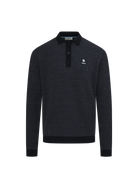 Textured Intarsia Long Sleeve Polo Shirt - Black
