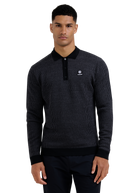 Textured Intarsia Long Sleeve Polo Shirt - Black