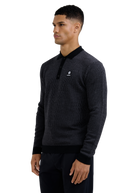 Textured Intarsia Long Sleeve Polo Shirt - Black