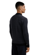 Textured Intarsia Long Sleeve Polo Shirt - Black