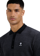 Textured Intarsia Long Sleeve Polo Shirt - Black