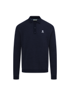 Textured Intarsia Long Sleeve Polo Shirt - Navy