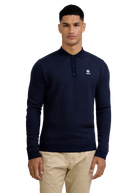 Textured Intarsia Long Sleeve Polo Shirt - Navy