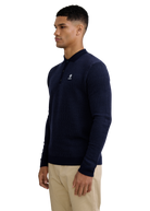 Textured Intarsia Long Sleeve Polo Shirt - Navy
