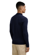 Textured Intarsia Long Sleeve Polo Shirt - Navy