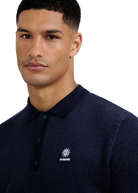 Textured Intarsia Long Sleeve Polo Shirt - Navy