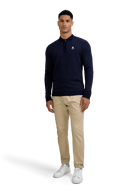 Textured Intarsia Long Sleeve Polo Shirt - Navy