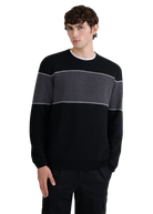 Merino Wool Colour Block Jumper - Black/Light Grey