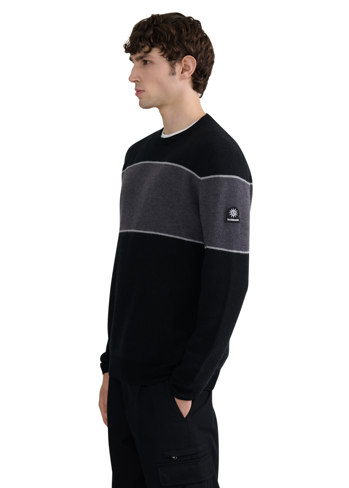 Merino Wool Colour Block Jumper - Black/Light Grey