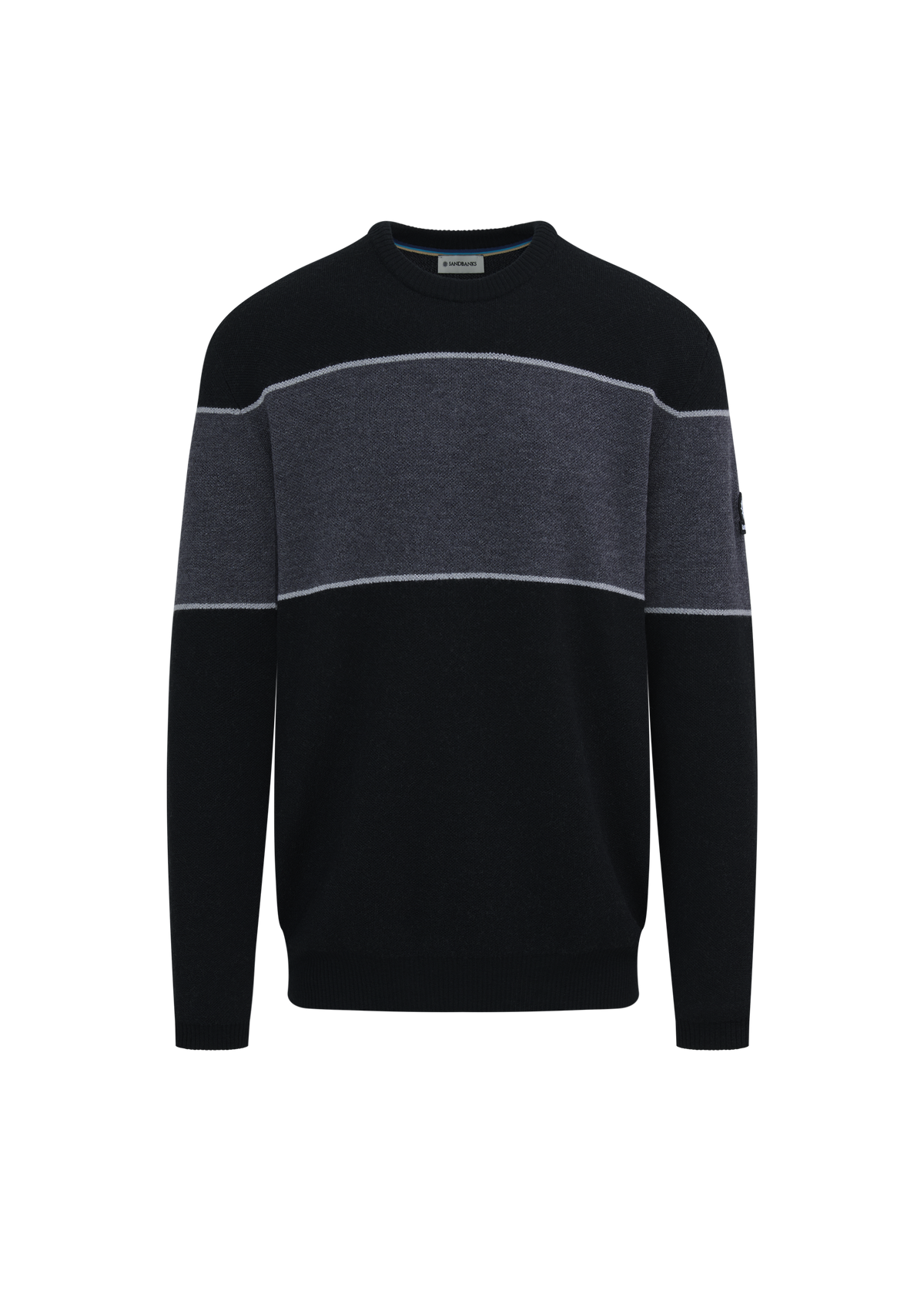 Merino Wool Colour Block Jumper - Black/Light Grey