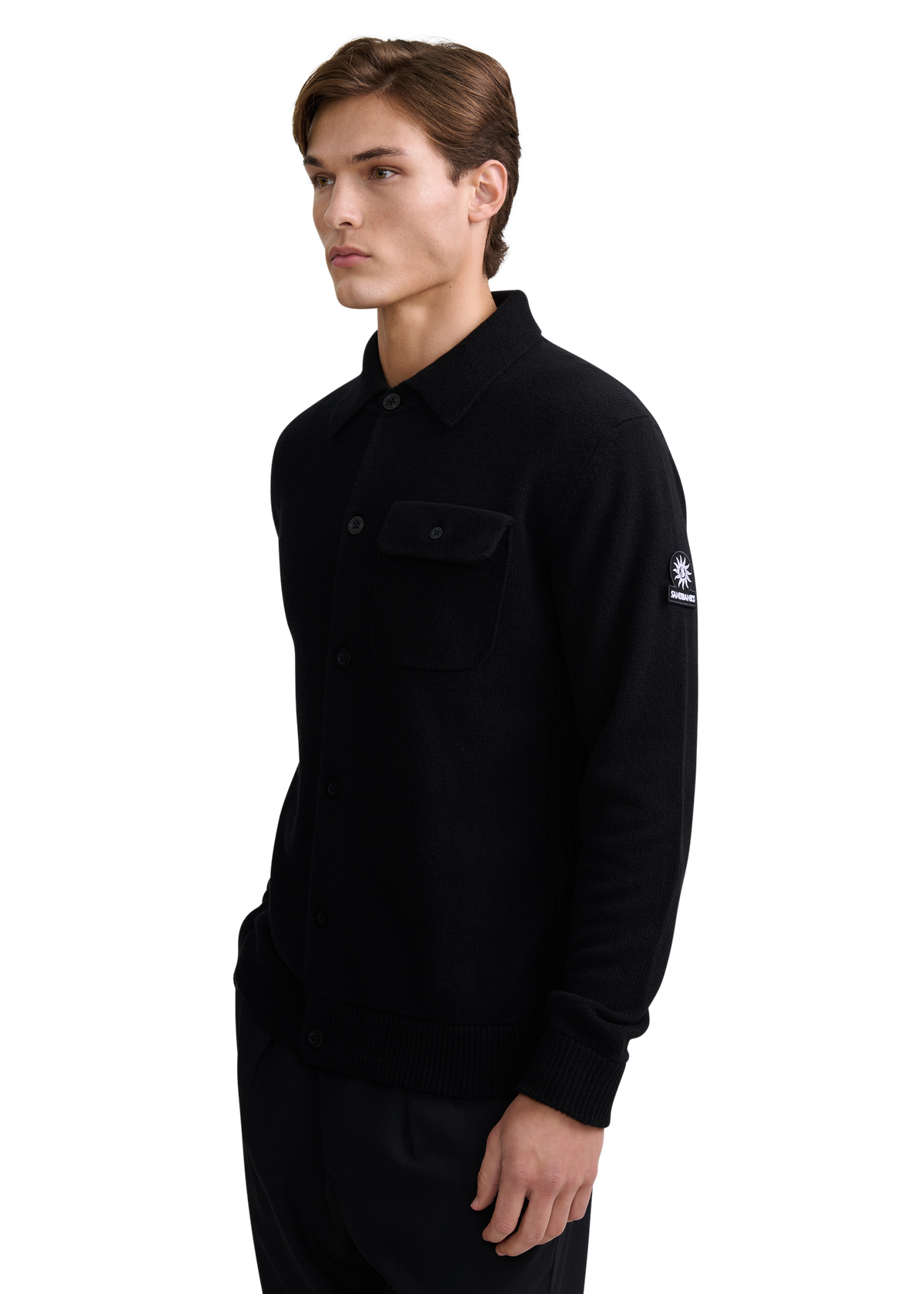 Button Through Knit Overshirt - Black