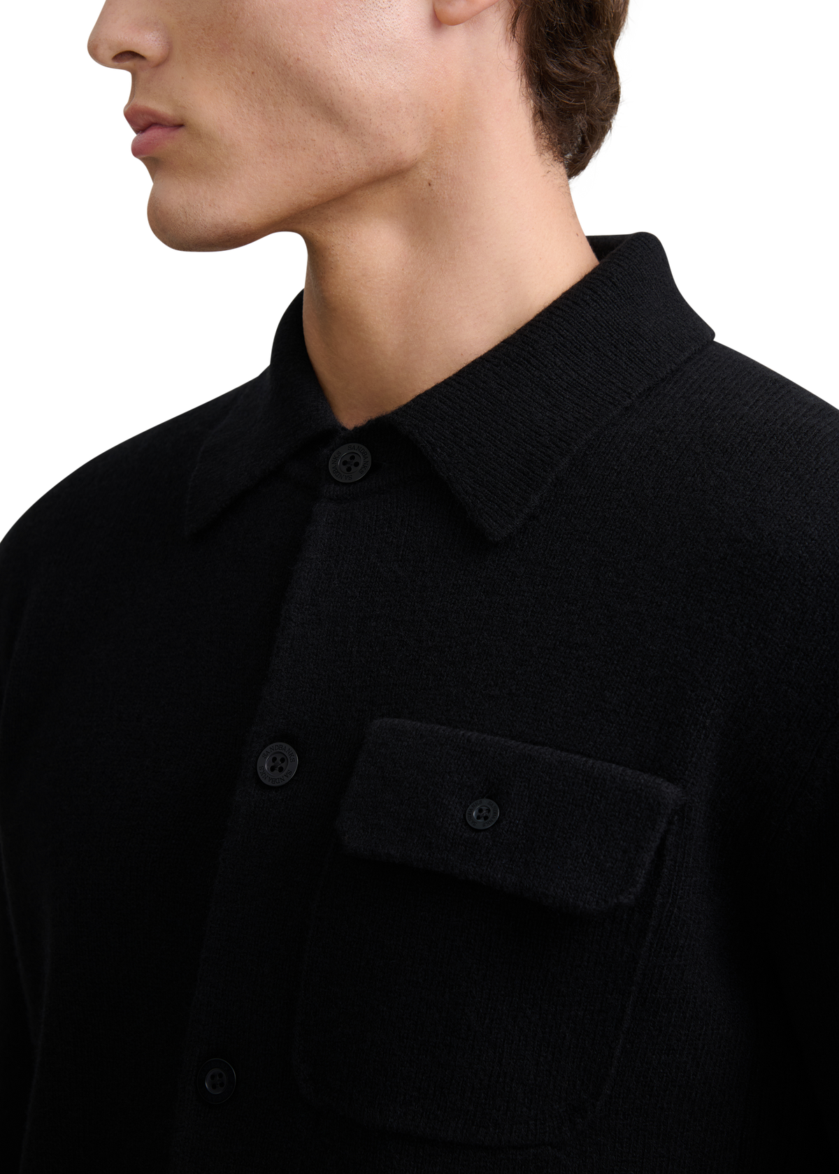 Button Through Knit Overshirt - Black