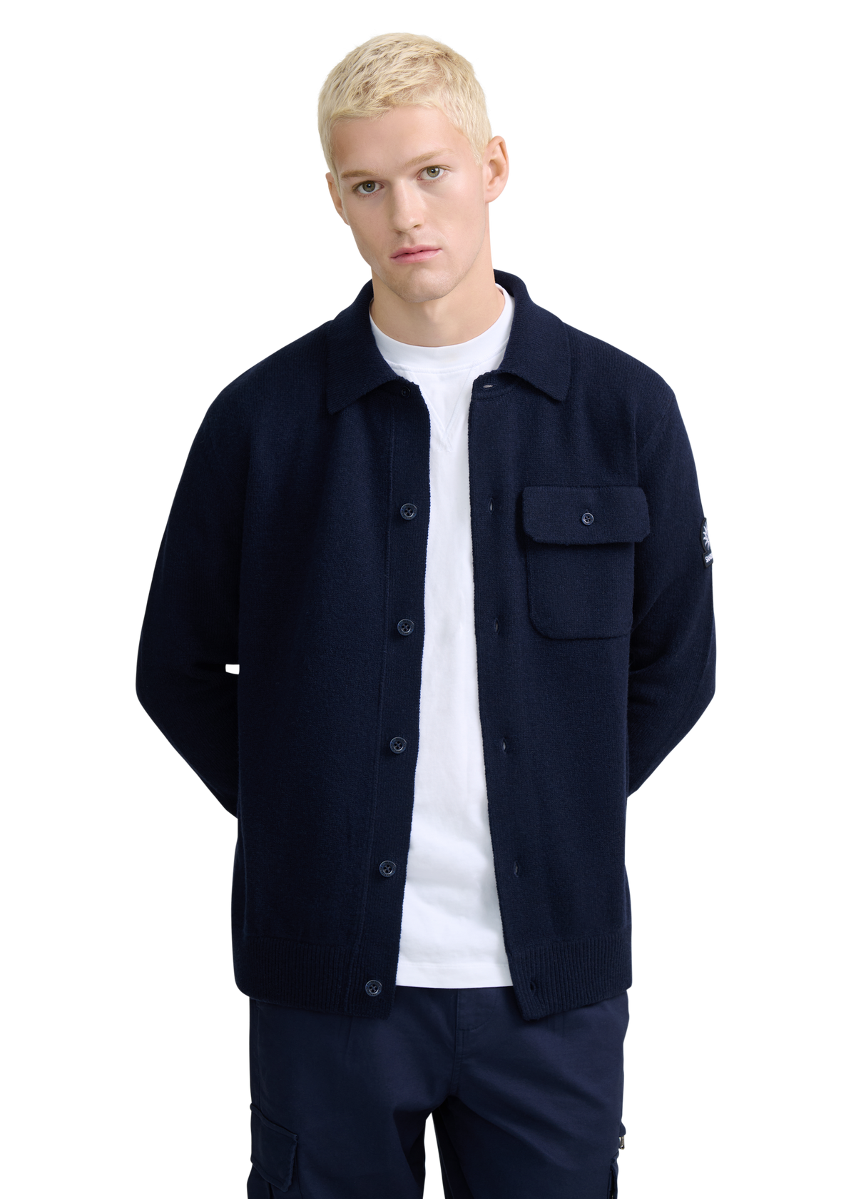 Button Through Knit Overshirt - Navy