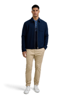 Merino Wool Contrast Stripe Polo Shirt - Navy