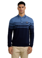 Merino Wool Contrast Stripe Polo Shirt - Navy