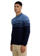 Merino Wool Contrast Stripe Polo Shirt - Navy