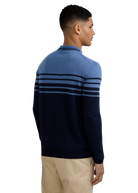 Merino Wool Contrast Stripe Polo Shirt - Navy