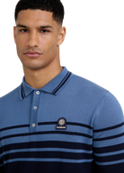 Merino Wool Contrast Stripe Polo Shirt - Navy